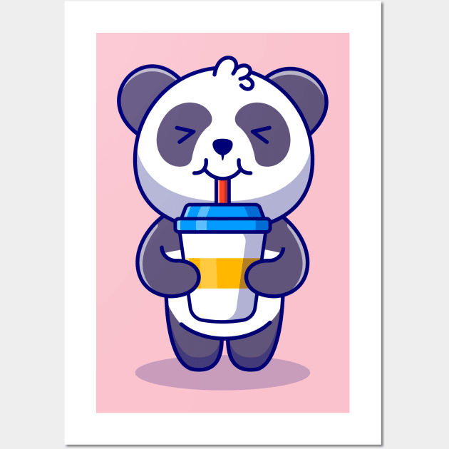 Cute Panda Drink Coffee Cartoon Wall Art by Catalyst Labs